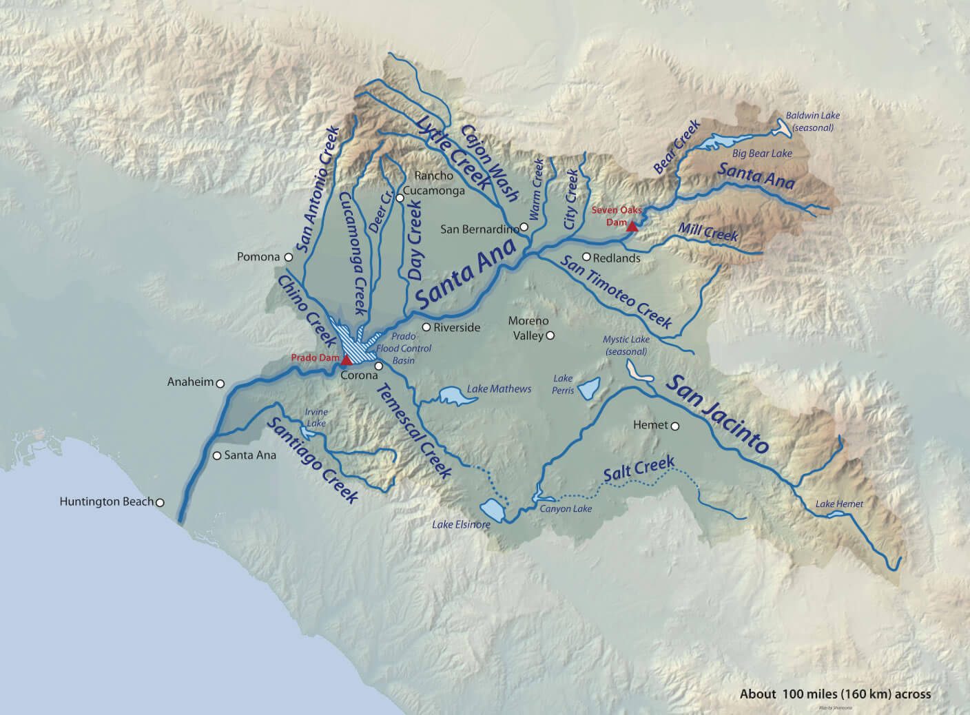 Santa Ana River Carte californie
